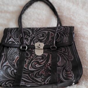 Patricia Nash Black Shoulder Bag with Elegant Silver Accents